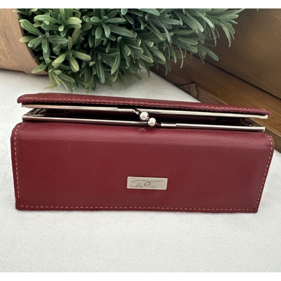 Clutch Wallet Bag Multi Space Bright Red Card Holder Women’s Red Leather - Picture 7 of 13